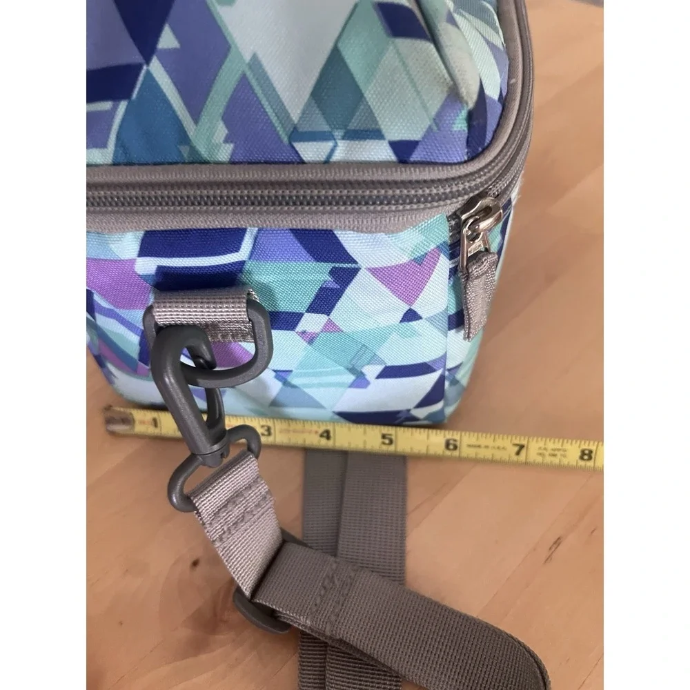L.L.Bean Insulated Lunch Bag Cooler Geometric Print Adjustable Strap Blue